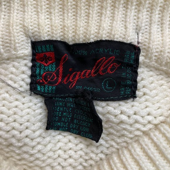 Vintage Sigallo Ivory Moose Stripe Sweater Winter Christmas Mens Large - Picture 6 of 6